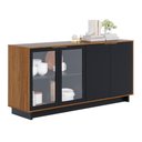 Ver imagem 1 de Aparador Buffet Vitoria 2 Portas Mdp 2 Vidro e Prateleiras Noce Milano/preto Fosco