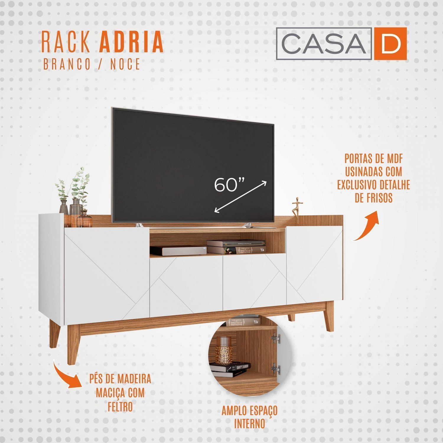 Rack para TV até 60 Polegadas 4 Portas 1 Nicho 158cm Adria Versátile  - 9