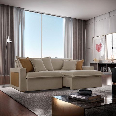 Sofá Dallas Veludo Dois Módulos de 120cm B15 Meu Sofá Online B002 Veludo Capuccino