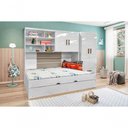 Ver imagem 1 de Quarto Infantil Chiara com Guarda Roupa 2 Portas e Módulo Aéreo e Cama e Cama Auxiliar MDP Branco