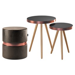 Conjunto de Mesas Laterais Sala de Estar Malaga e Puff Decorativo Porto Corano Preto - Desk Design - 1 Conjunto de Mesas Laterais Sala de Estar Malaga e Puff Decorativo Porto Corano Preto - Desk Design - 1