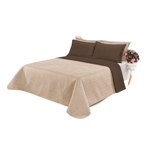 Cobre leito Cobertor 2 travesseiros quarto casal 2,60x2,40: Bege Marrom