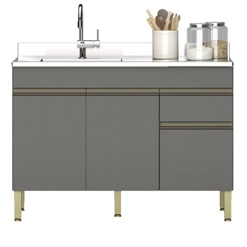Balcão Gabinete 3 Portas com Pia 150cm Lina K02 Gris - Mpozenato