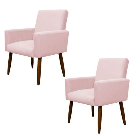 Kit 2 Poltronas Decorativa Sala e Quarto Nina Suede Herrero Cor:rosa Bebê