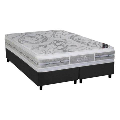 Cama Box King: Colchão Molas Pocket Ensacadas Castor Super Luxo Látex Plush + Base Crc Suede Gray