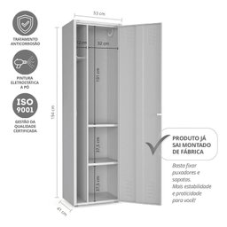 Armário de Aço Resistente Multiuso Lavanderia Limpeza Dispensa c/Chave Cinza - 4 Armário de Aço Resistente Multiuso Lavanderia Limpeza Dispensa c/Chave Cinza - 4
