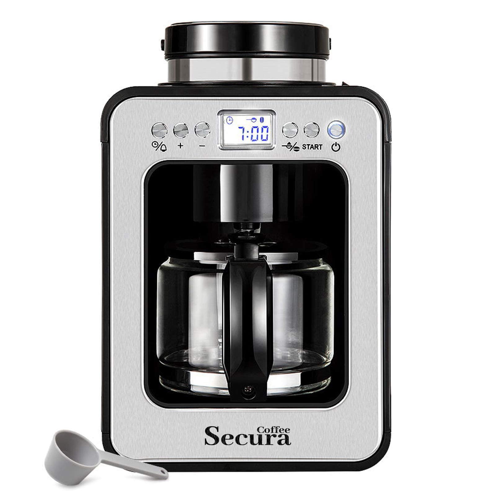 Secura Cafeteira Automática com Moedor e Jarro de Vidro 17oz (preto)