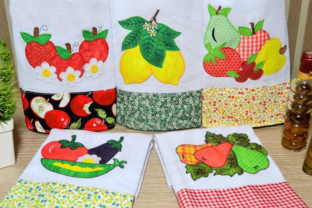 Kit Pano de Prato em Patchwork com 5 pçs - Frutas Arte & Tear Kit Pano de Prato Patchwork