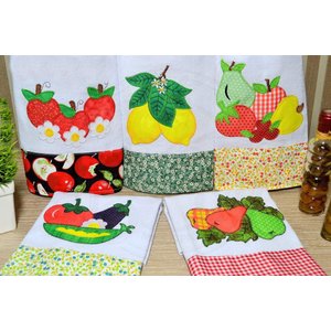 Kit Pano de Prato em Patchwork com 5 pçs - Frutas Arte & Tear Kit Pano de Prato Patchwork