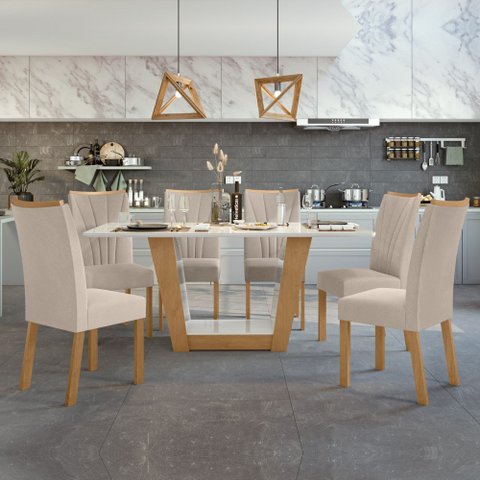 Conjunto Mesa Com Tampo 6 Cadeiras Naturale Apogeu Móveis Lopas