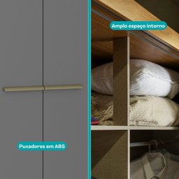 Guarda Roupa Casal 6 Portas e 3 Gavetas Belmont Carraro Freijo com Cinza Titanio - 11