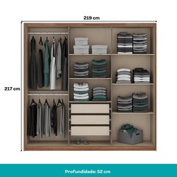 Guarda Roupa Casal 6 Portas e 3 Gavetas Belmont Carraro Freijo com Cinza Titanio - 5