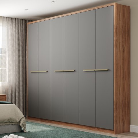 Guarda Roupa Casal 6 Portas e 3 Gavetas Belmont Carraro Freijo com Cinza Titanio