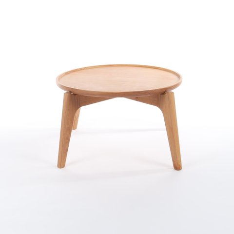 Mesa de Centro Redonda para Sala com Bandeja Maderia Maciça 53cm x 30cm Mel Escuro  Casavee
