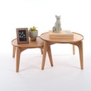 Ver imagem 7 de Mesa de Centro Redonda para Sala com Bandeja Maderia Maciça 53cm x 30cm Mel Escuro Casavee