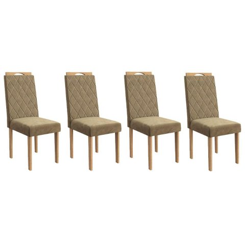 Cadeira Sala de Jantar 2cad153ea Kit 4 Un Eucalipto/veludo Bege A036 - Kappesberg