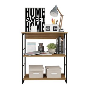 Estante Baixa Livreiro Fabrik Quarto Escritório 3 Andares Lâmina Mel Preto Brilho Caemmun