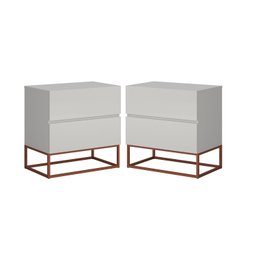 Kit 2 Mesas De Cabeceira 45cm Eros Puxadores Cava Com Pés De Meta - 2 Kit 2 Mesas De Cabeceira 45cm Eros Puxadores Cava Com Pés De Meta - 2