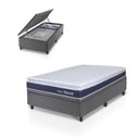 Ver mais imagens de Conjunto Box Baú Cinza Durban Azul Espuma D28 Solteiro 96x203x64 - King House