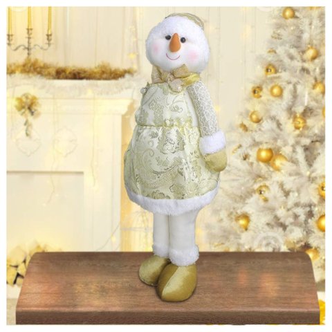 Decoração Natal Boneco De Neve Dourado Natalina 58cm