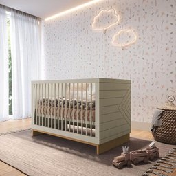 Quarto Bebê 3 Pçs Berço Cômoda Grande e Roupeiro Linha Cubo - Areaia/plátano - 2