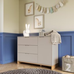 Quarto Bebê 3 Pçs Berço Cômoda Grande e Roupeiro Linha Cubo - Areaia/plátano - 5