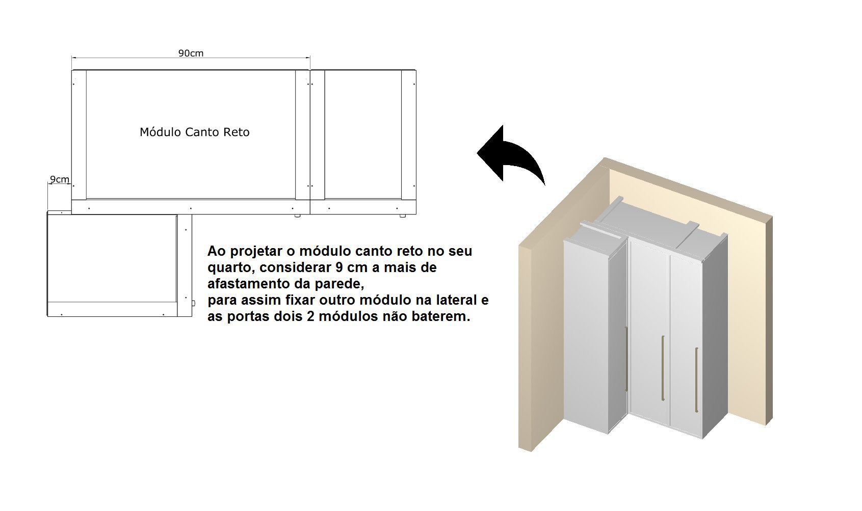 Guarda Roupa de Canto Reto Modular MDF Lotus Belmax:Carvalho - 4