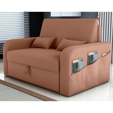 Sofá Cama Lago Serena 2 Lugares Reclinável 140cm Laranja Veludo Matrix