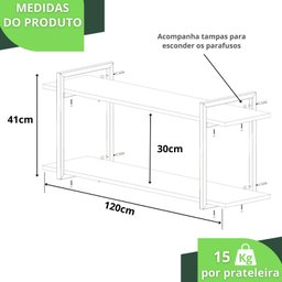 Prateleira Estilo Industrial P/ Quarto Parede GND PP 120cm - 5