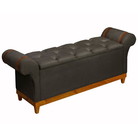 Recamier Baú Decorativo Atenas 1,50m Premium Sofá para Cama Casal Estilo Estofado Cor Cinza