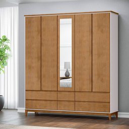 Guarda Roupa Roupeiro Linha Prata Madeira Maciça e Mdf 2814bfn Off White Freijó Finestra - 1