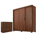 Ver imagem 1 de Guarda Roupa Casal Confort 3 Portas e Cômoda Sapateira Genova Plus 4 Gavetas Jacarandá Fosco-