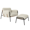 Ver imagem 2 de Kit Poltrona Cadeira Decorativa + Puf Serrana Zahav Estofado:bouclé Off White Courino Sintéttico