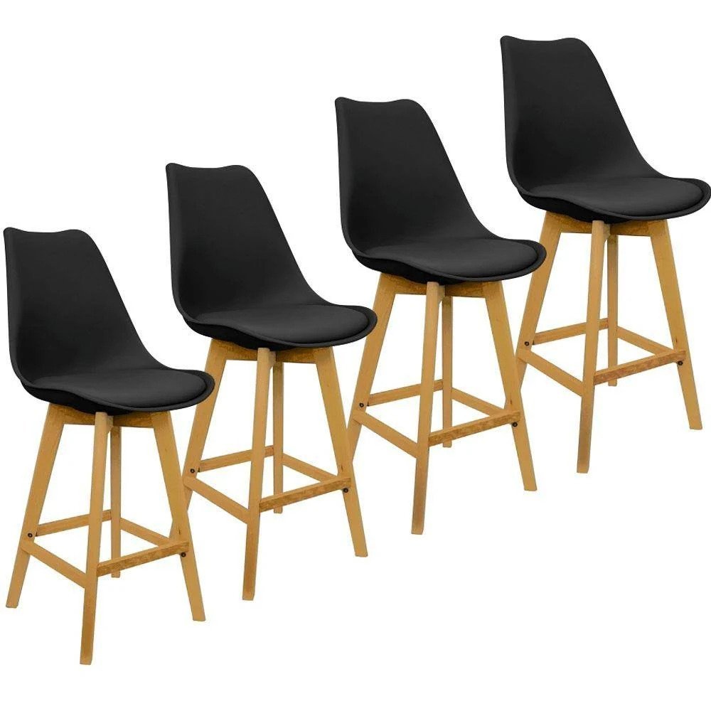 Banqueta Saarinen Wood Preta - Kit com 4