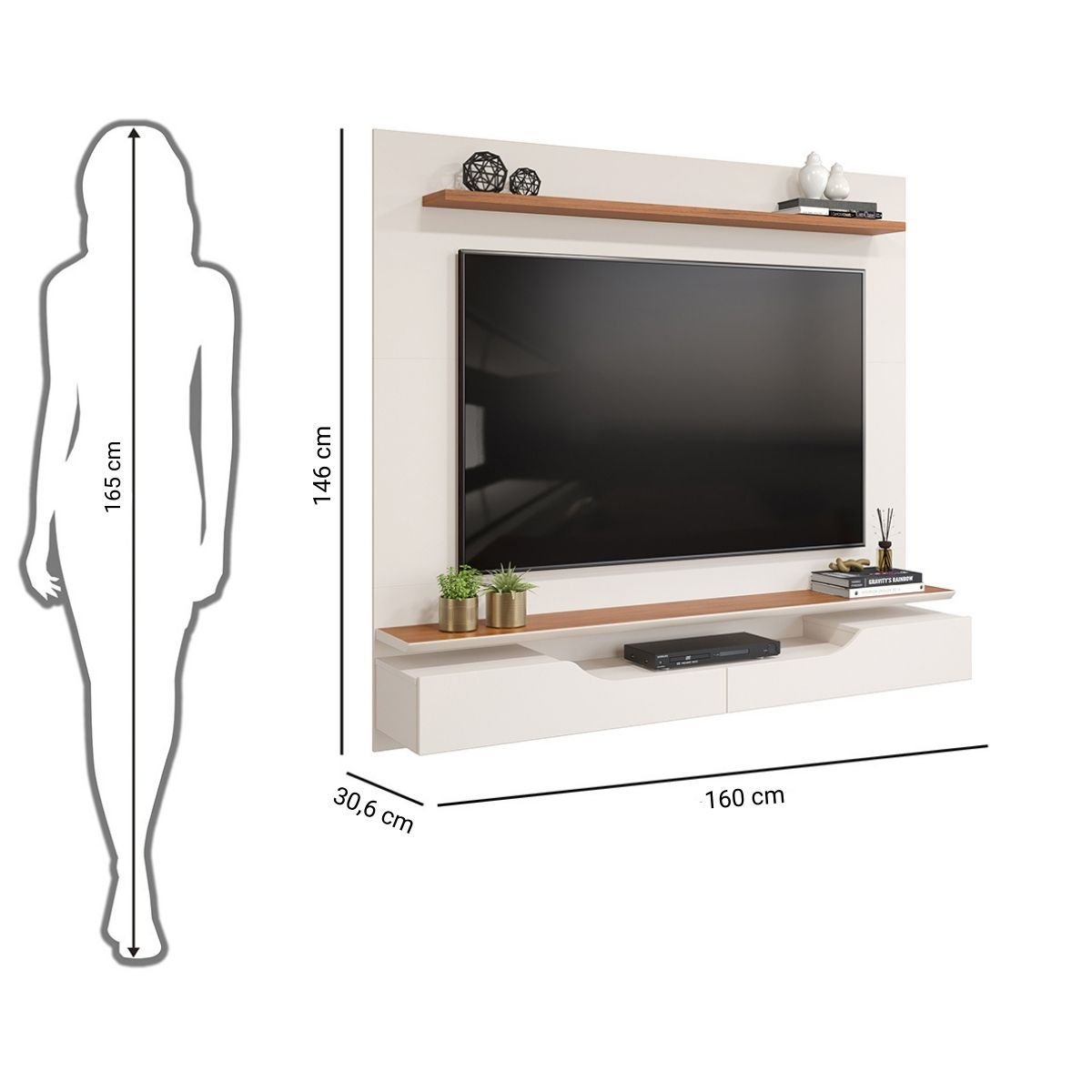 Painel para Tv até 60 Polegadas 2 Portas Levi Off White/freijó - Dj Móveis - 8