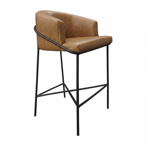 Banqueta Liam Alta Estofada Base Preta em Courano Caramelo 75cm