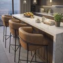 Ver imagem 2 de Banqueta Liam Alta Estofada Base Preta em Courano Caramelo 75cm