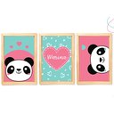 Ver imagem 1 de Quadro Decoração Quarto Menina Panda Rosa Moldura e Vidro:pinus