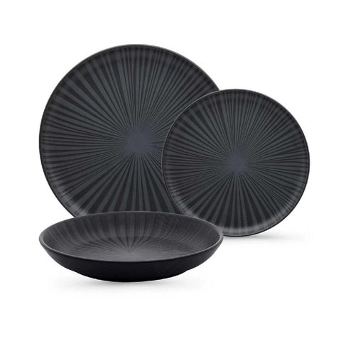 Aparelho de Jantar Oxford Flat Ônix 18 Peças Cerâmica Preto Fosco Moderno