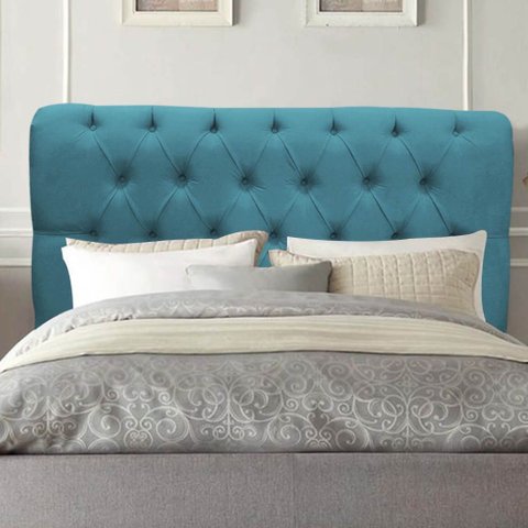Cabeceira Estofada Cama Box King 195cm París Corino Azul Turquesa- Mabe Magazine