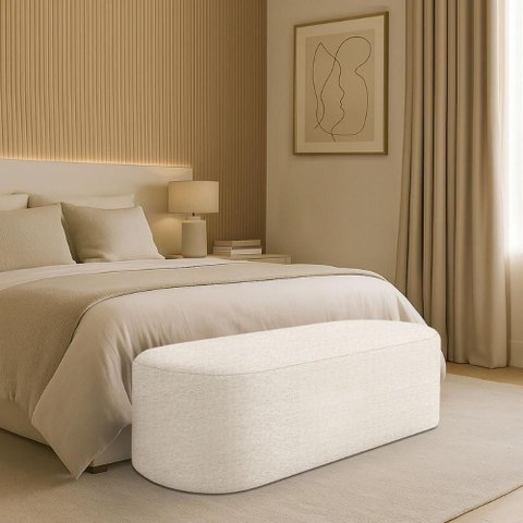 Puff Recamier Paris 160 Cm Estofado para Quarto Queen Linho Premium - Clique Chique