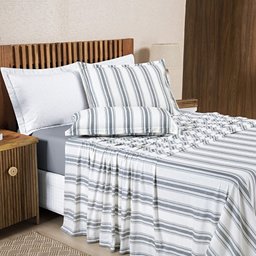 Jogo Lençol Solteiro 3 Peças 100% Algodão Malha Penteada Marin:Cinza - 1