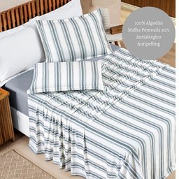 Jogo Lençol Solteiro 3 Peças 100% Algodão Malha Penteada Marin:Cinza - 3