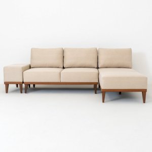 Sofá 2 Lugares 1 Chaise e 1 Puff Base em Madeira com Mola Ensacada Boreal CabeCasa MadeiraMadeira