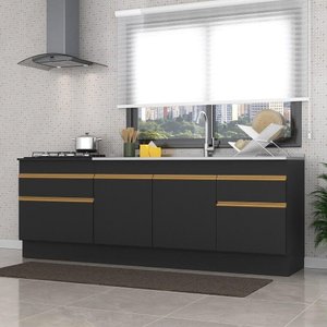 Kit 2 Balcões Com Rodapé Gabinete Pia E Cooktop Preto