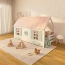 Ver imagem 1 de Cama Montessoriano Casinha Bela com Coração - Madeira Maciça Branco/Rosa/Verde | Housin