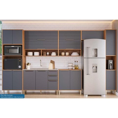 Kit Cozinha Modulada 7 Peças Esplêndida (3aéreos+2balcões+1paneleiro+1torrequente) C7p184 Freijo