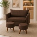 Ver imagem 5 de Kit Namoradeira Lisboa 2 Lugares + 2 Puffs Redondos em Suede para Sala Marrom Conforto e Luxo