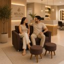 Ver imagem 4 de Kit Namoradeira Lisboa 2 Lugares + 2 Puffs Redondos em Suede para Sala Marrom Conforto e Luxo