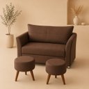 Ver imagem 7 de Kit Namoradeira Lisboa 2 Lugares + 2 Puffs Redondos em Suede para Sala Marrom Conforto e Luxo
